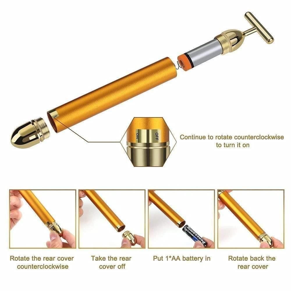24K Gold Energy Beauty Bar Electric Facial Massage Roller - K360WORLD