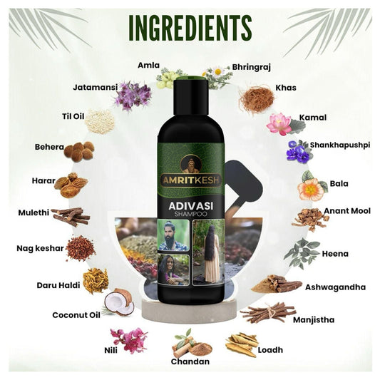 Amritkesh Adivasi Shampoo 100ml - Unleash the Power of Nature (Pack of 2) - K360WORLD