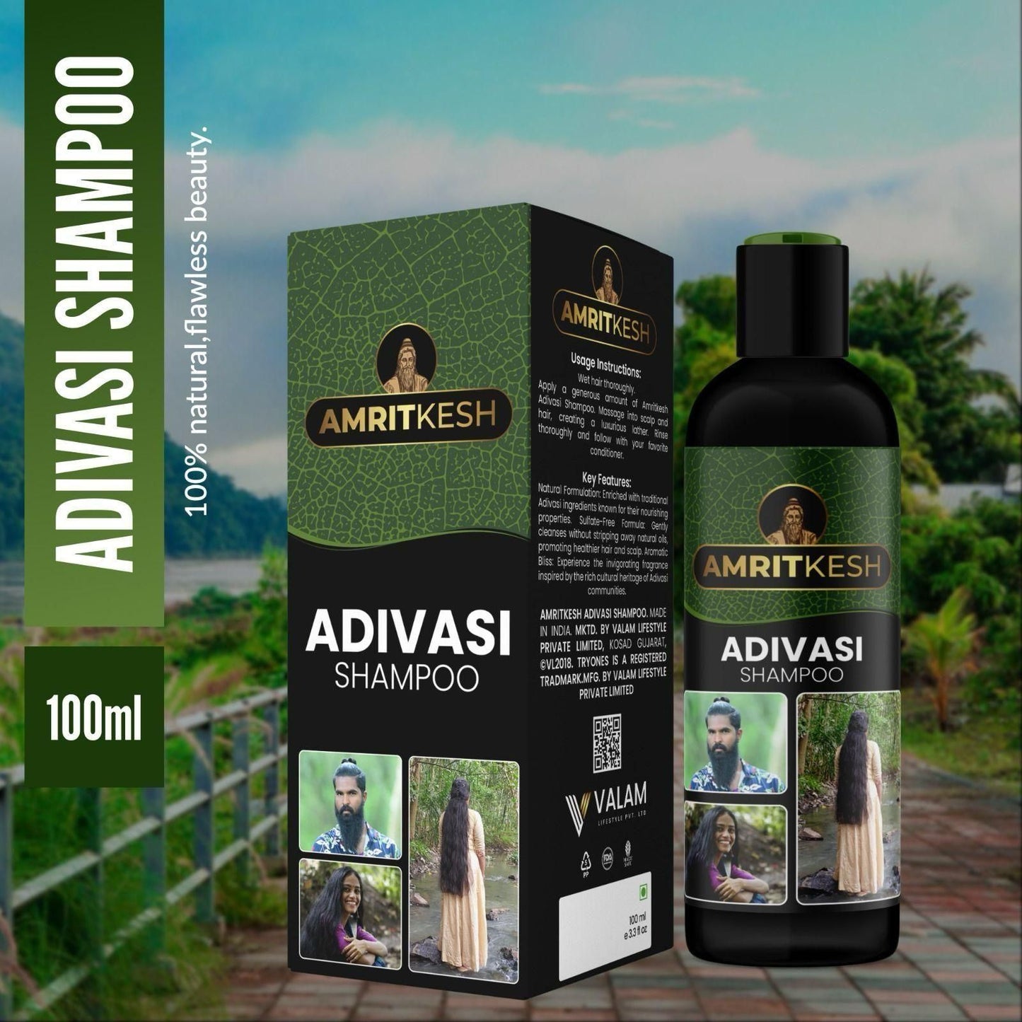 Amritkesh Adivasi Shampoo 100ml - Unleash the Power of Nature (Pack of 2) - K360WORLD