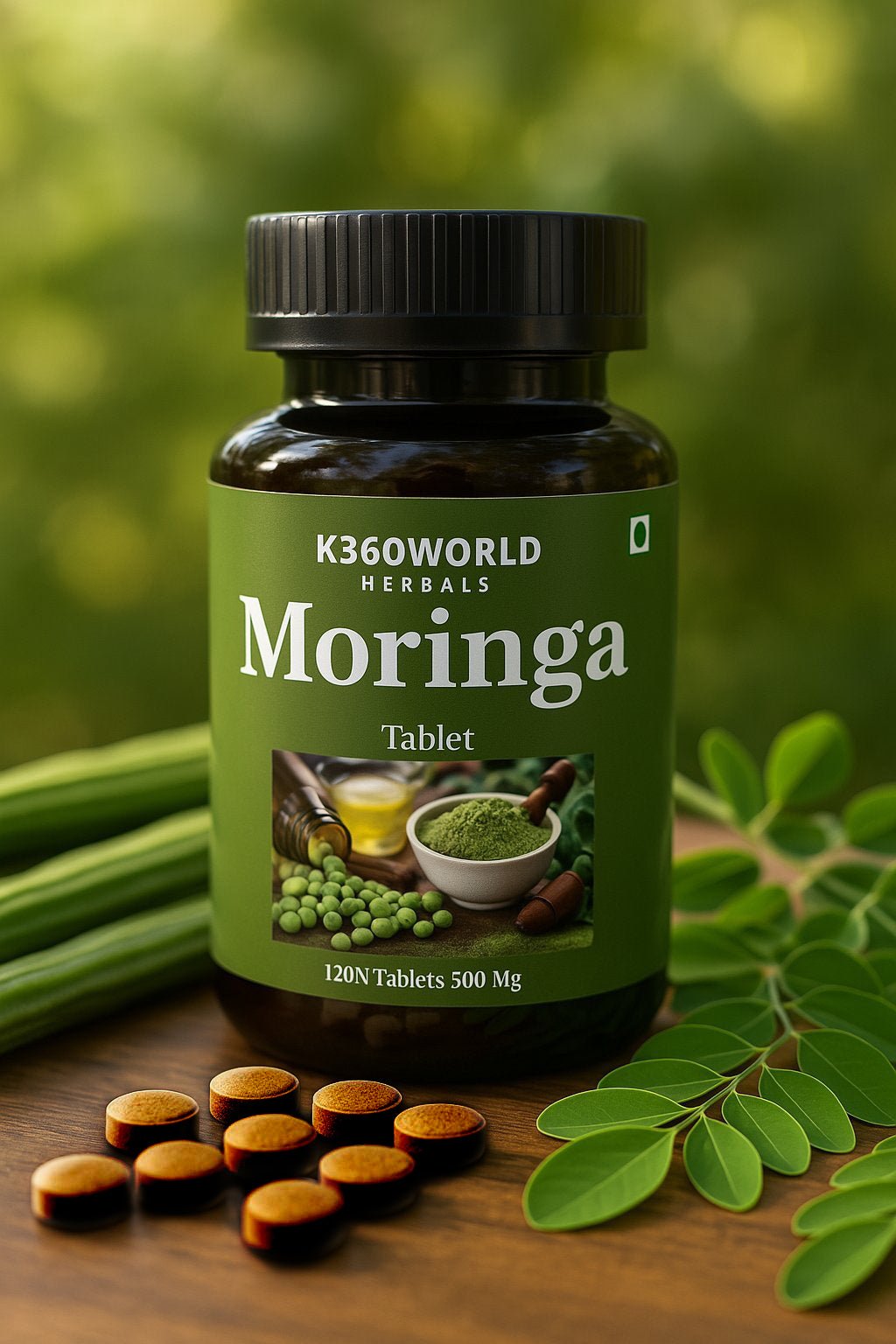 K360WORLD Moringa Tablets 500 mg Leaf Extract – 120 Herbal Tablets - K360WORLD