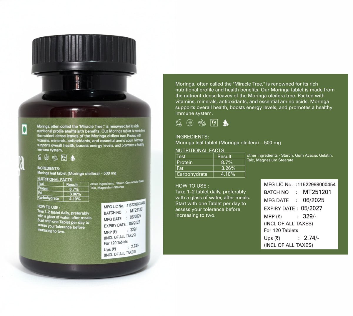 K360WORLD Moringa Tablets 500 mg Leaf Extract – 120 Herbal Tablets - K360WORLD